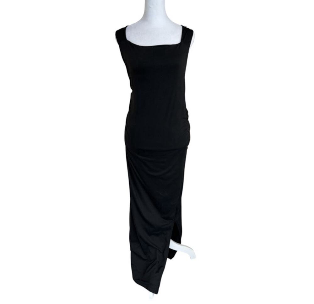 Arden B Black Sleeveless Maxi Dress XL Square Neck Minimalist Column Slit Y2K